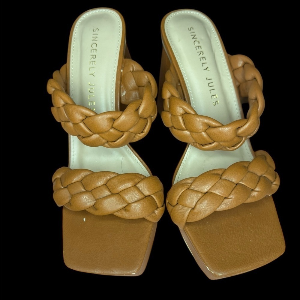 Brown braided heels 6.5